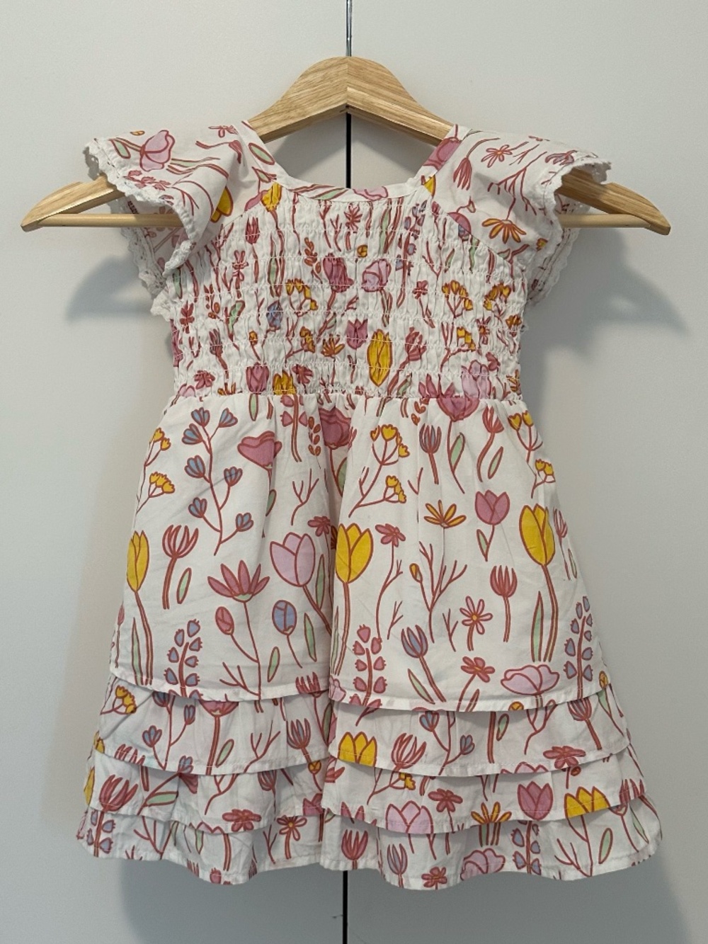 Monica + Andy Organic Cotton Floral Smocked Ruffle Dress 2T